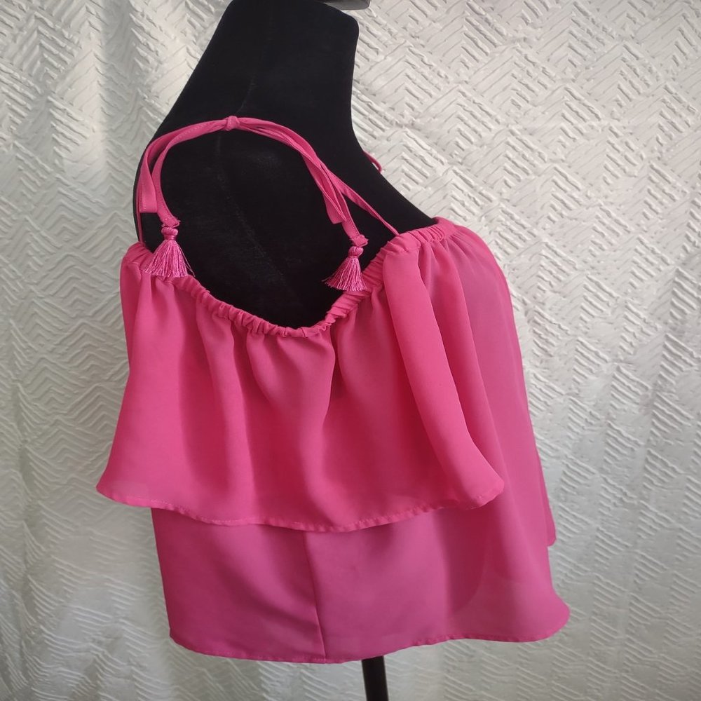 Sweet J.Crew Cold Shoulder Blouse Top with Tassel Tie Size 12 Off Shoulder - Picture 2 of 7